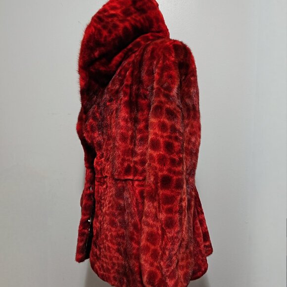 New Real Leopard Animal Print Dotted MINK Fur Coat Jacket Stroller Red Scarlet - Picture 4 of 8